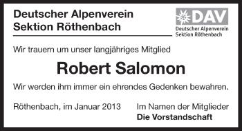 Traueranzeige von Robert Salomon von Pegnitz-Zeitung
